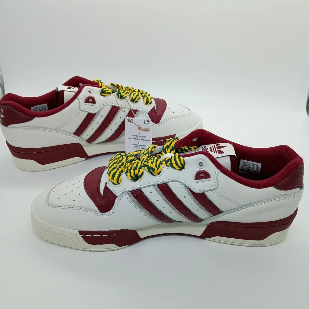 Adidas Rivalry Low White Burgundy Green Yellow Rope Laces IH7740 Mens 13